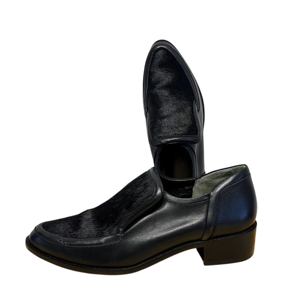 Derek Lam Black Leather Calf Hair Loafers